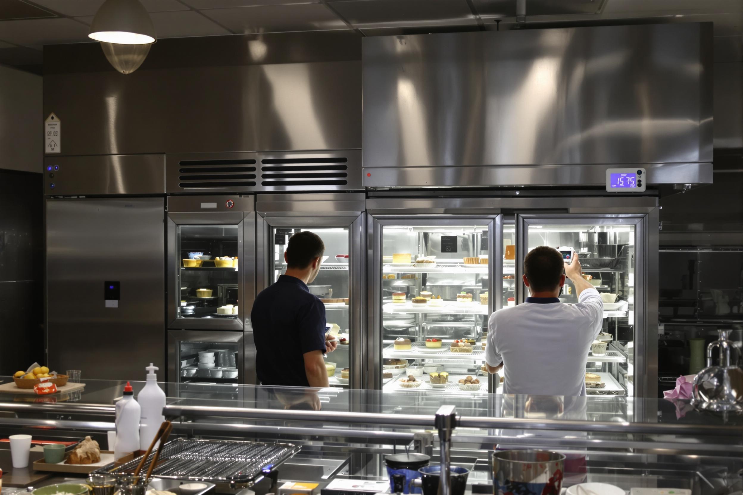 Technicien réalisant la maintenance d'équipements frigorifiques en cuisine professionnelle à Lyon