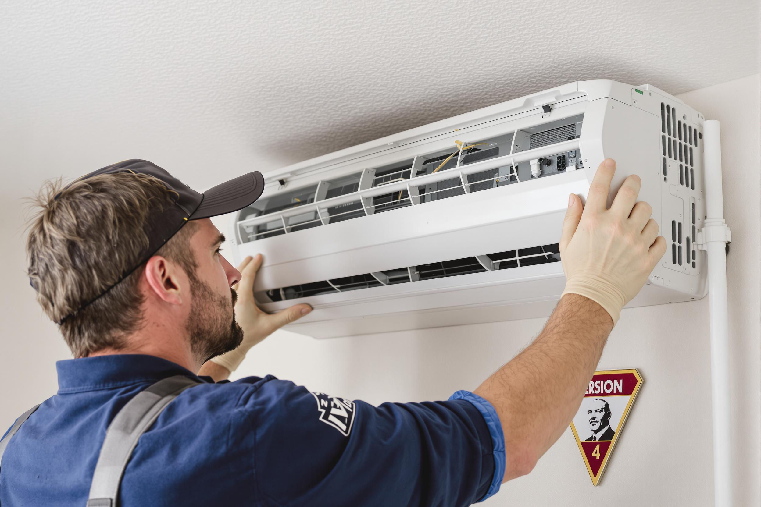 Technicien installant une climatisation murale